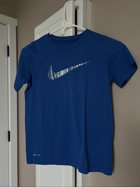 Nike Blue Short Sleeve Tee with Multicolor Swoosh